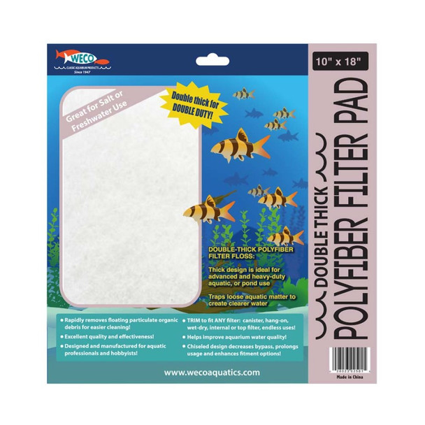 Weco Products Classic Aquarium Double Thick Polyfiber Filter Pad - White - 10 In X 18 in