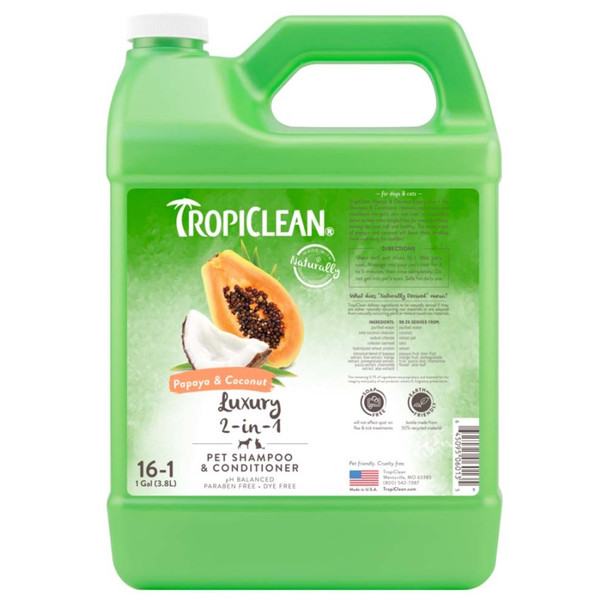 TropiClean Papaya & Coconut Luxury 2-in-1 Shampoo and Conditioner for Pets - 1 gal