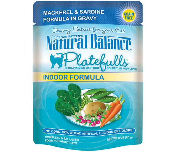 Natural Balance Pet Foods Platefulls Indoor Wet Cat Food - Mackerel & Sardine in Gravy - 3 oz