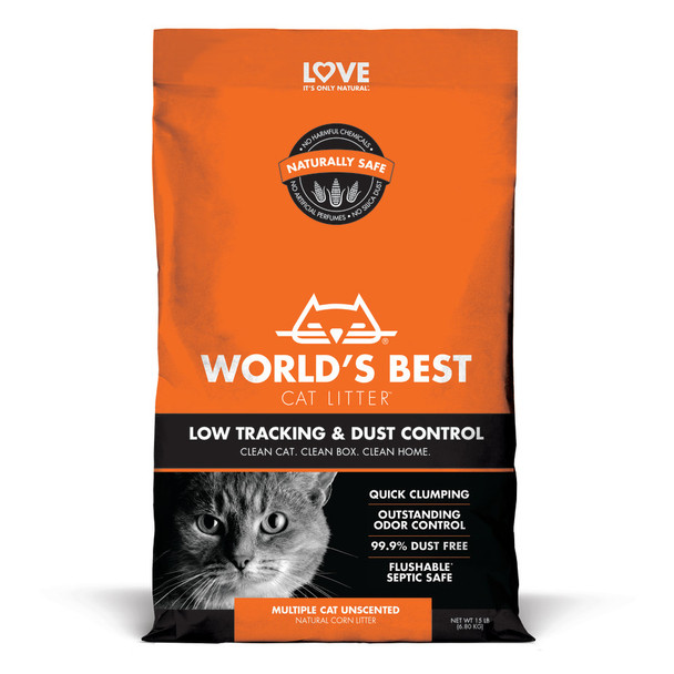 World's Best Cat Litter Low Tracking/Dust Control Multiple Cat Unscented Cat Litter - 15 lb