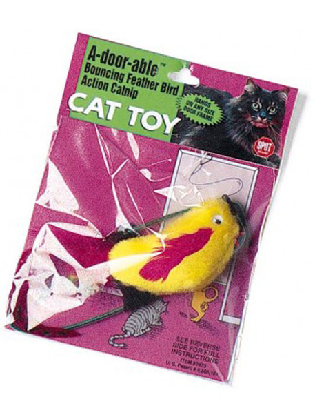 Spot A-Door-Able Bouncing Plush Bird with Feather Tail Cat Toy - Multi-Color - 4.5 in