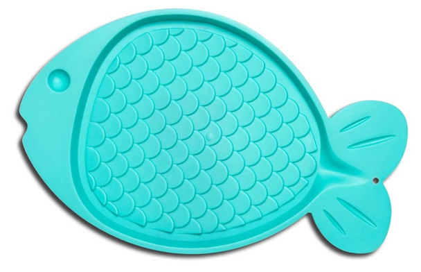 Loving Pets Spill-Proof Fish Shaped Cat Mat - Aqua Green