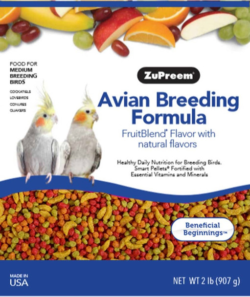 ZuPreem AvianBreeder FruitBlend Flavor Pelleted Bird Food for Cockatiels - 2 lb