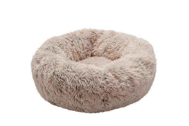 Fur Haven Pet Products Calming Cuddler Long Fur Donut Pet Bed - Taupe - SM