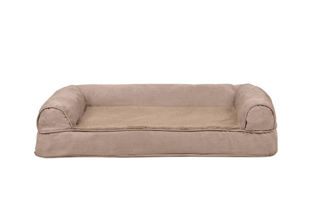 Fur Haven Pet Products Plush & Suede Sofa Orthopedic Pet Bed - Almondine - MD