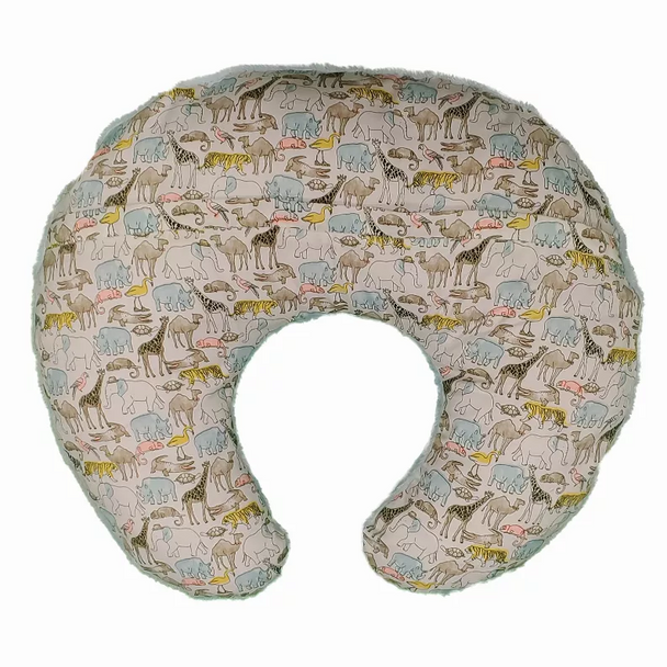 C Shaped Polyester Upholstered Baby Nursing Pillow with Animal Print, Multicolor - Multicolor - 8774