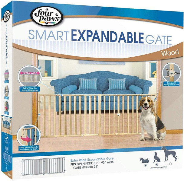 Four Paws Extra Wide Wood Safety Gate 53-96 Wide x 24 High