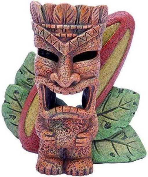 Penn Plax Tiki with Surfboard Aquarium Ornament 6  Tall