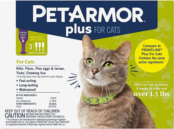 PetArmor Plus Flea and Tick Treatment for Cats (Over 1.5 Pounds) 3 count