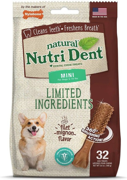 Nylabone Natural Nutri Dent Filet Mignon Dental Chews - Limited Ingredients - 2767