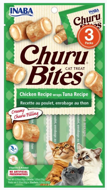 Inaba Churu Bites Cat Treat Chicken Recipe wraps Tuna Recipe 4 count