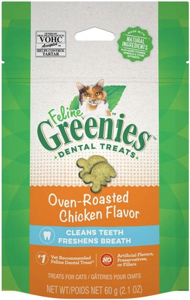 Greenies Feline Natural Dental Treats Oven Roasted Chicken Flavor 2.1 oz