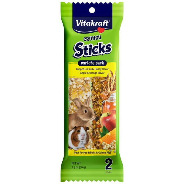 Vitakraft Crunch Sticks Rabbit & Guinea Pig Treats Variety Pack - Popped Grains & Apple 2 Pack