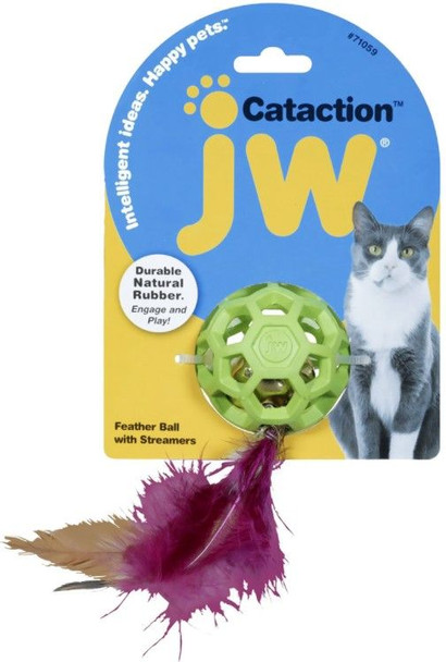 JW Pet Cataction Feather Ball Toy With Bell Interactive Cat Toy  1 count