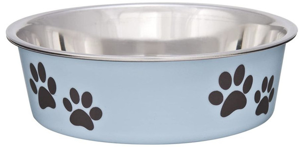 Loving Pets Stainless Steel & Light Blue Dish with Rubber Base Small - 5.5 Diameter