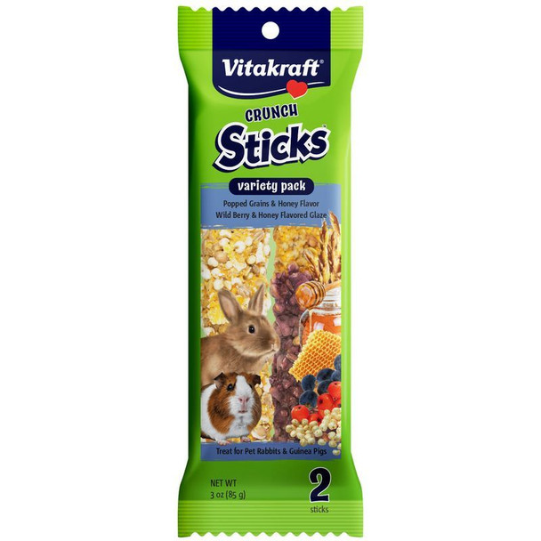 Vitakraft Crunch Sticks Rabbit & Guinea Pig Treats Variety Pack - Popped Grains & Wild Berry 2 Pack