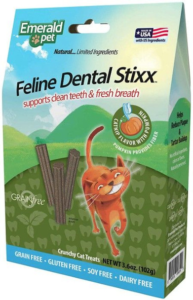 Emerald Pet Feline Dental Stixx Catnip and Pumpkin Recipe 3.6 oz