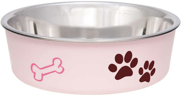 Loving Pets Stainless Steel & Light Pink Dish with Rubber Base Medium - 6.75 Diameter