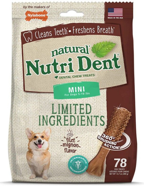 Nylabone Natural Nutri Dent Filet Mignon Dental Chews - Limited Ingredients - 2774