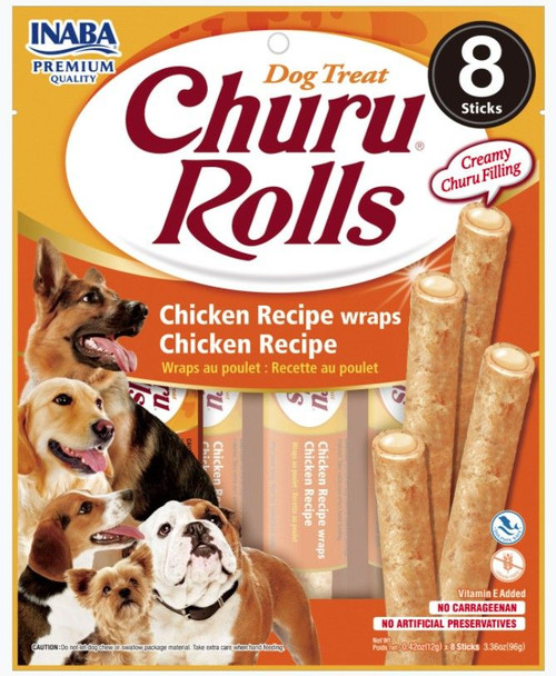 Inaba Churu Rolls Dog Treat Chicken Recipe wraps Chicken Recipe 8 count