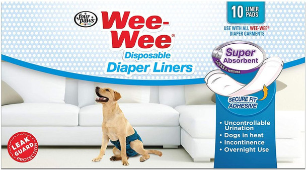 Four Paws Wee Wee Super Absorbent Disposable Diaper Liners 10 Pack - (Fits All Garment Sizes)