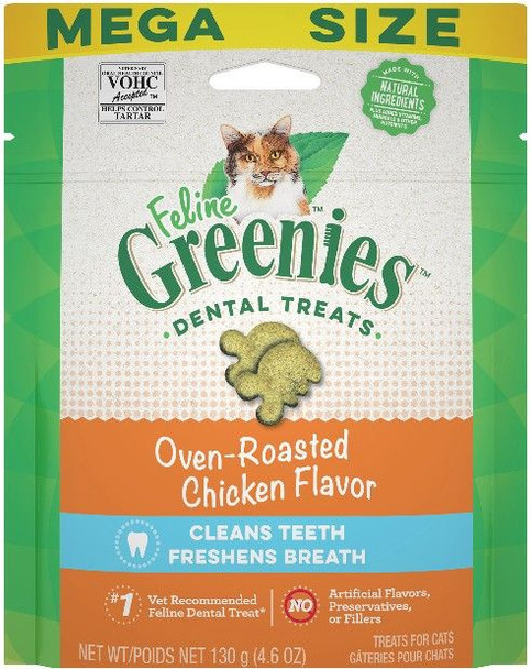 Greenies Feline Natural Dental Treats Oven Roasted Chicken Flavor 4.6 oz