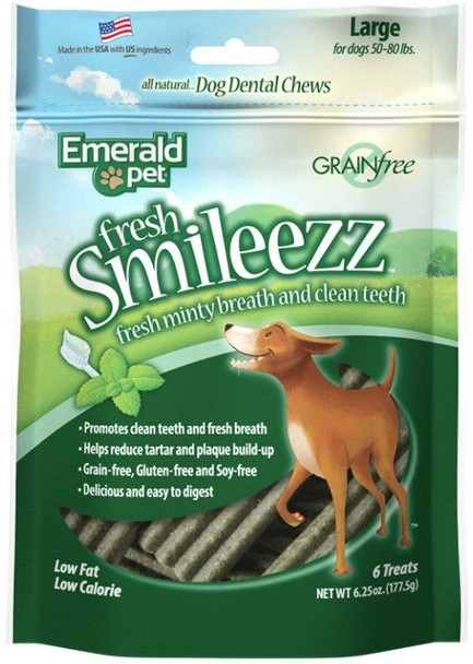 Emerald Pet Fresh Smileezz Dental Dog Treats Large 6.25 oz