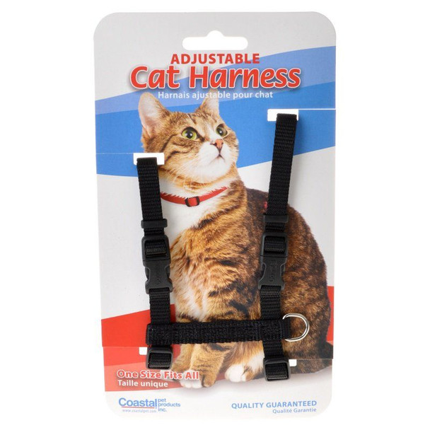 Tuff Collar Nylon Adjustable Cat Harness - Black Girth Size 10-18