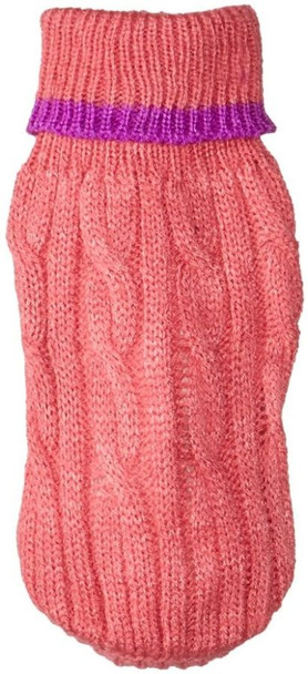 Fashion Pet Cable Knit Dog Sweater - Pink XXX-Small (4 From Neck Base to Tail)