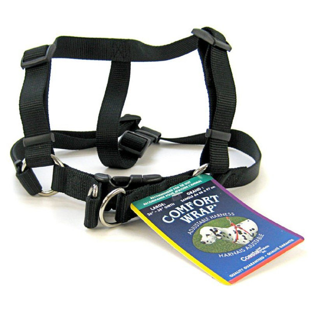 Tuff Collar Comfort Wrap Nylon Adjustable Harness - Black Large (Girth Size 26-40)