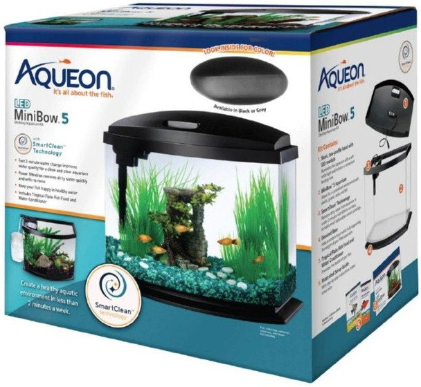Aqueon LED MiniBow 5 SmartClean Aquarium Kit Gray 5 gallon