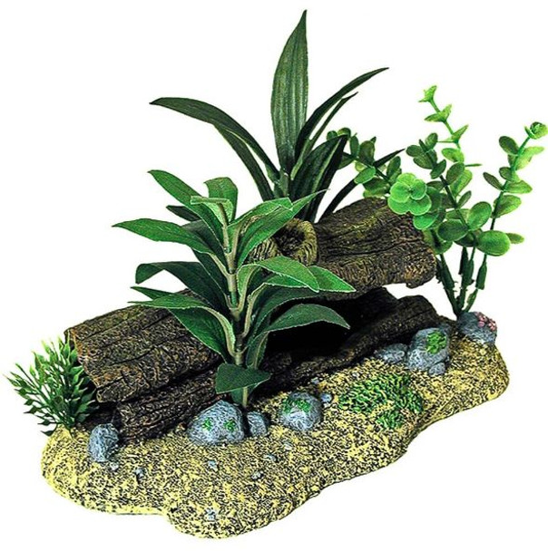 Blue Ribbon Exotic Environments Log Cavern Jungle Floral Aquarium Ornament 9L x 5.5W x 5H