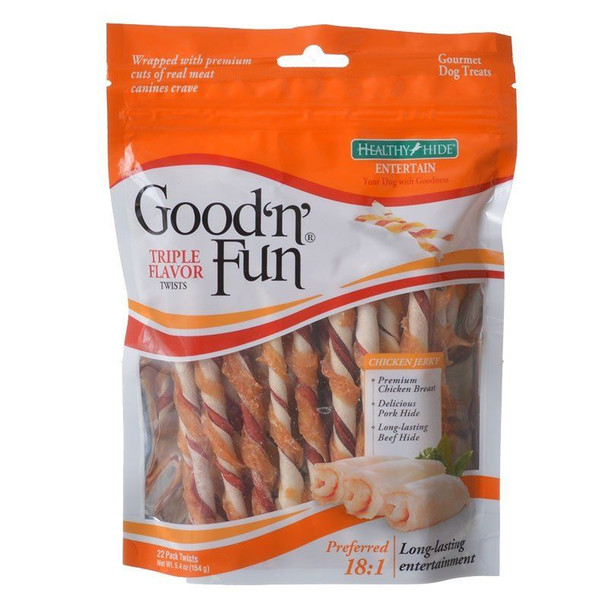 Healthy Hide Good 'n' Fun Triple-Flavor Twists - Rawhide, Pork Hide & Chicken 35 Pack