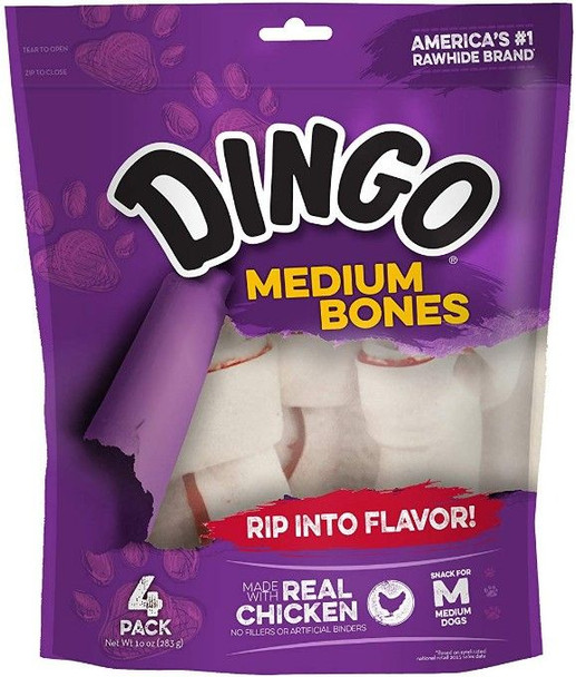 Dingo Meat in the Middle Rawhide Chew Bones Medium - 6 (4 Pack)
