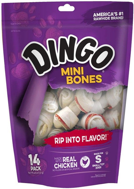 Dingo Meat in the Middle Rawhide Chew Bones Mini - 2.5 (14 Pack)