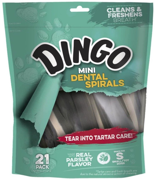 Dingo Dental Spirals Fresh Breath Dog Treats Mini - 21 Pack
