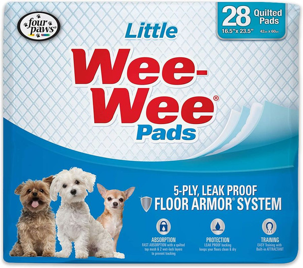 Four Paws Wee Wee Pads for Little Dogs 28 Pack (22 Long x 23 Wide)