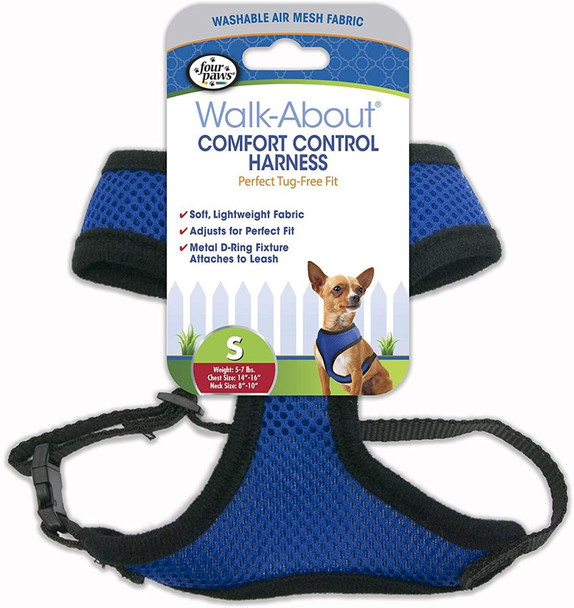 Four Paws Comfort Control Harness - Blue Small - For Dogs 5-7 lbs (14-16 Chest & 8-10 Neck)