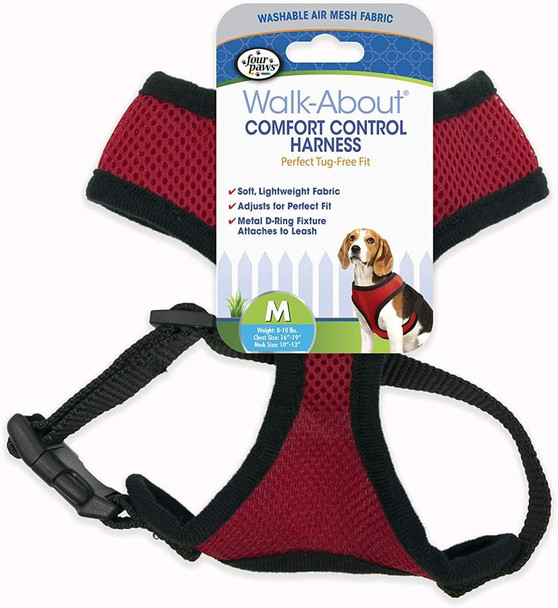 Four Paws Comfort Control Harness - Red Medium - For Dogs 7-10 lbs (16-19 Chest & 10-13 Neck)