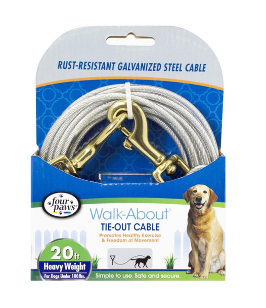 Four Paws Walk-About Tie-Out Cable Heavy Weight for Dogs up to 100 lbs 20' Long