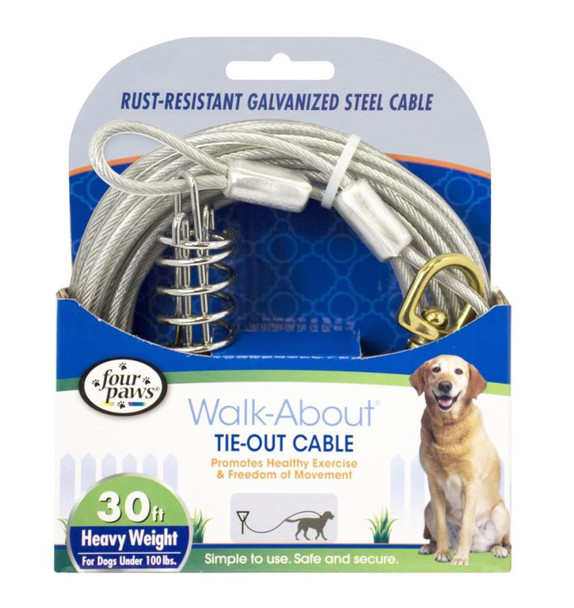 Four Paws Walk-About Tie-Out Cable Heavy Weight for Dogs up to 100 lbs 30' Long