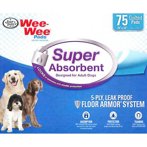 Four Paws Wee Wee Pads - Super Absorbent 75 Pack - (24L x 24W)