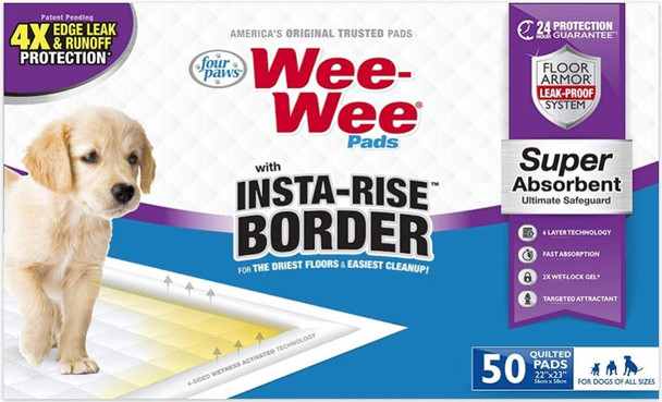 Four Paws Wee Wee Insta-Rise Border Quilted Pads 23 x 23 50 count