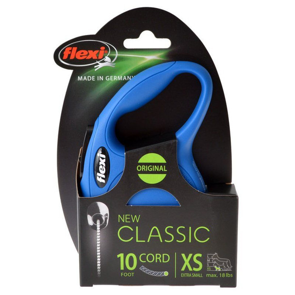 Flexi New Classic Retractable Cord Leash - Blue X-Small - 10' Lead (Pets up to 18 lbs)