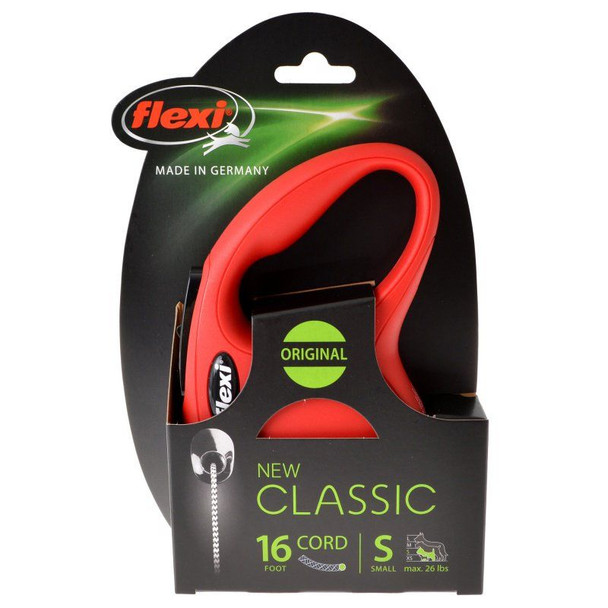 Flexi New Classic Retractable Cord Leash - Red Small - 16' Lead (Pets up to 26 lbs)