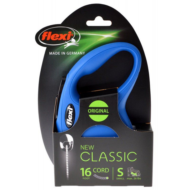 Flexi New Classic Retractable Cord Leash - Blue Small - 16' Lead (Pets up to 26 lbs)