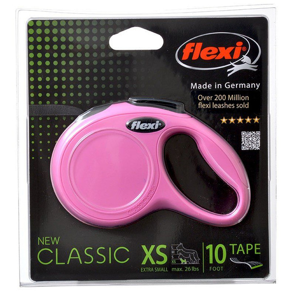 Flexi New Classic Retractable Tape Leash - Pink X-Small - 10' Lead (Pets up to 26 lbs)
