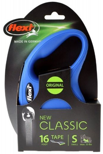 Flexi New Classic Retractable Tape Leash - Blue Small - 16' Lead (Pets up to 33 lbs)