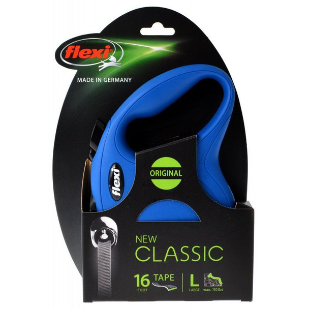 Flexi New Classic Retractable Tape Leash - Blue Large - 16' Tape (Pets up to 110 lbs)