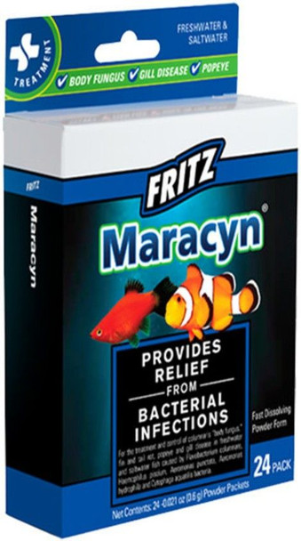 Fritz Maracyn Bacterial Treatment Powder for Freshwater and Saltwater Aquariums 24 Count